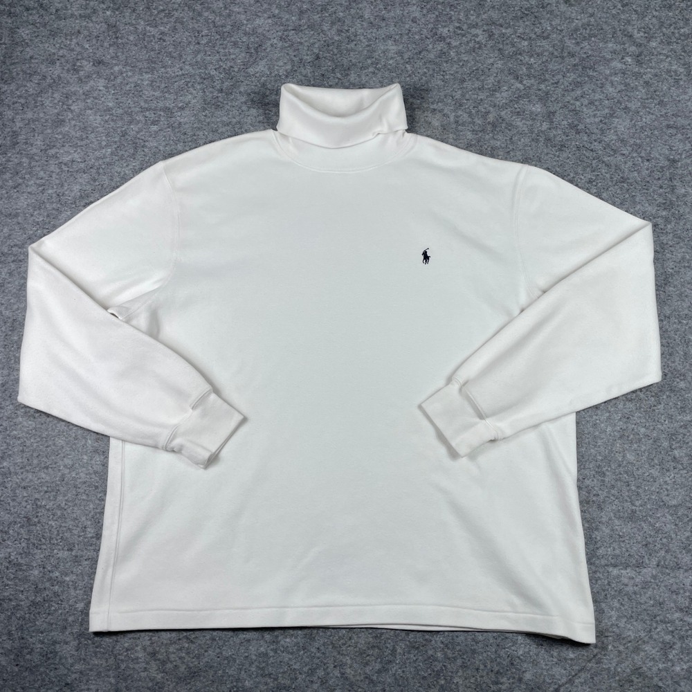 VTG Polo Ralph Lauren Turtleneck Mens XL White Long Sleeve Pony Preppy 90s